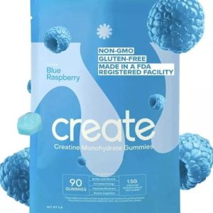 Create Creatine Monohydrate Gummies for Men & Women, Boost Focus, Strength, and Endurance, Anti-Melting Formula, Vegan, Gluten-Free, Non-GMO, 1.5g of Creatine per Gummy (Blue Raspberry, 90 ct)