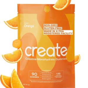 Create Creatine Monohydrate Gummies for Men & Women, Boost Focus, Strength, and Endurance, Anti-Melting Formula, Vegan, Gluten-Free, Non-GMO, 1.5g of Creatine per Gummy (Orange, 90ct)