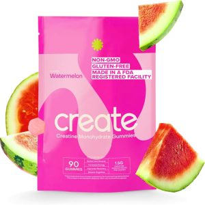 Create Creatine Monohydrate Gummies for Men & Women - Boost Focus, Strength, and Endurance, Anti-Melting Formula, Vegan, Gluten-Free, Non-GMO, 1.5 Gram Creatine per Gummy (Watermelon, 90 ct)